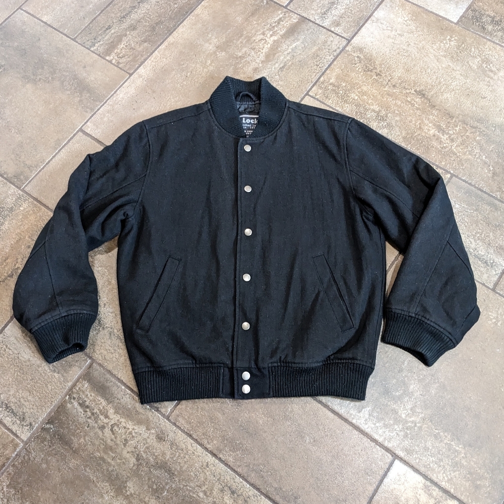 Vintage Foot Locker Wool Blend Bomber Varsity Sporty Utility Jacket Size M Black